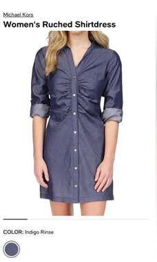 Michael Michael Kors Ruched Front Denim Lyocell Shirtdress in Indigo Rinse
